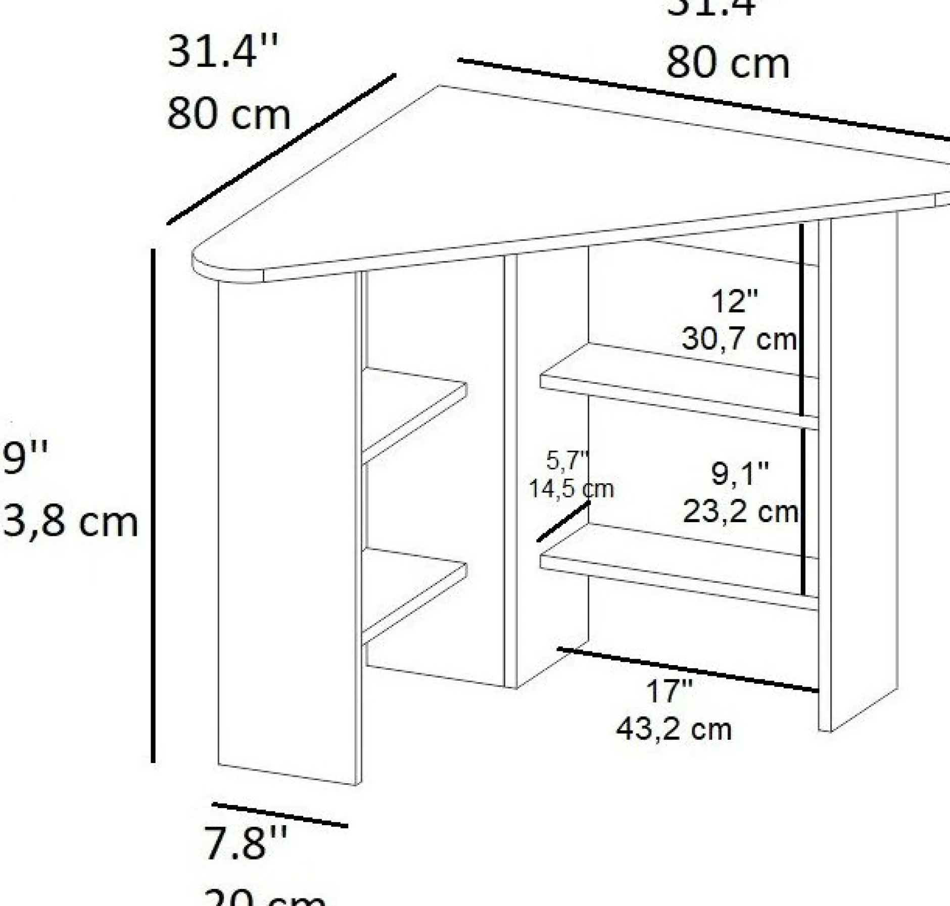 Schreibtisch Corner - 100% MELAMINE - Nussbaum - 80 x 73,8 x 80 cm