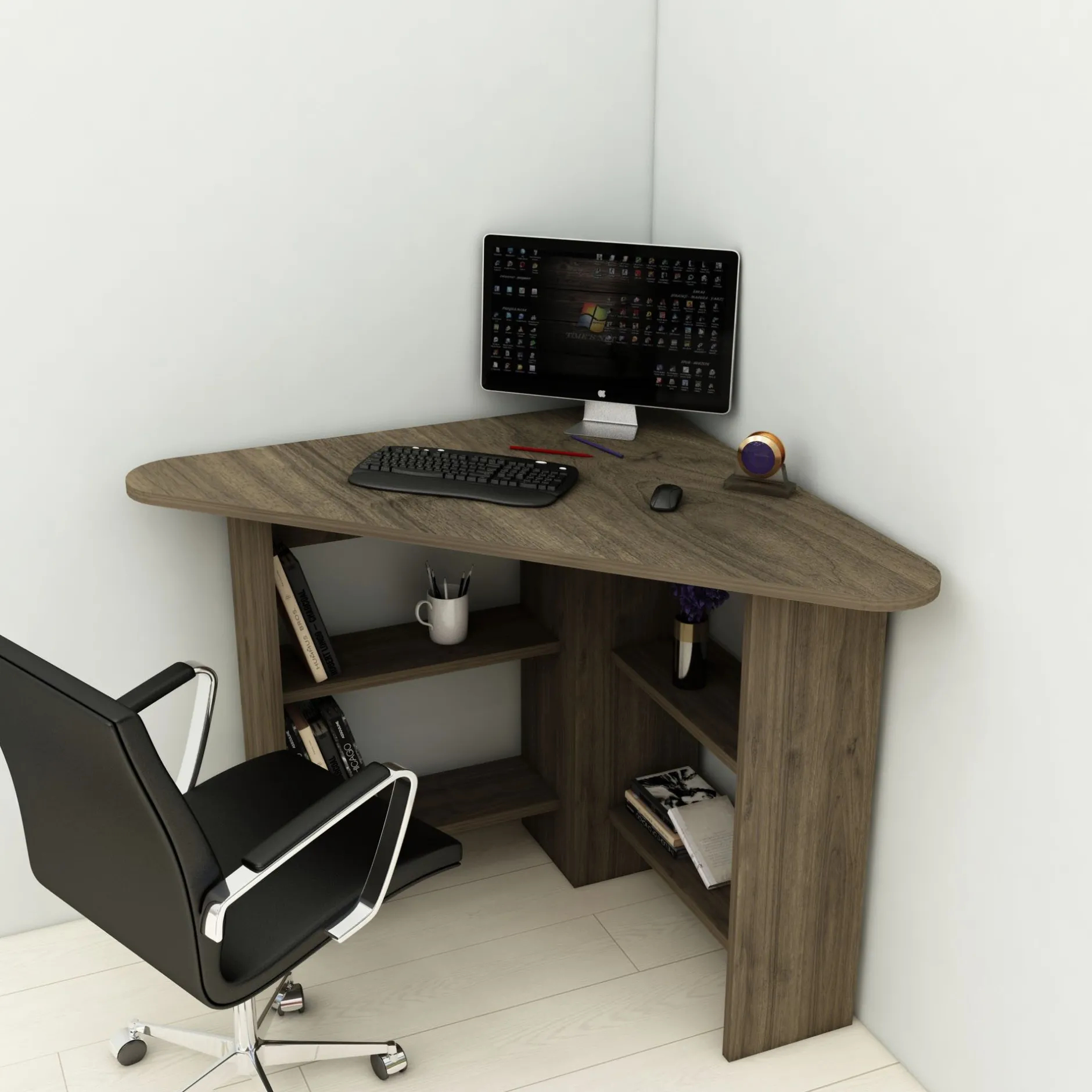 Schreibtisch Corner - 100% MELAMINE - Nussbaum - 80 x 73,8 x 80 cm