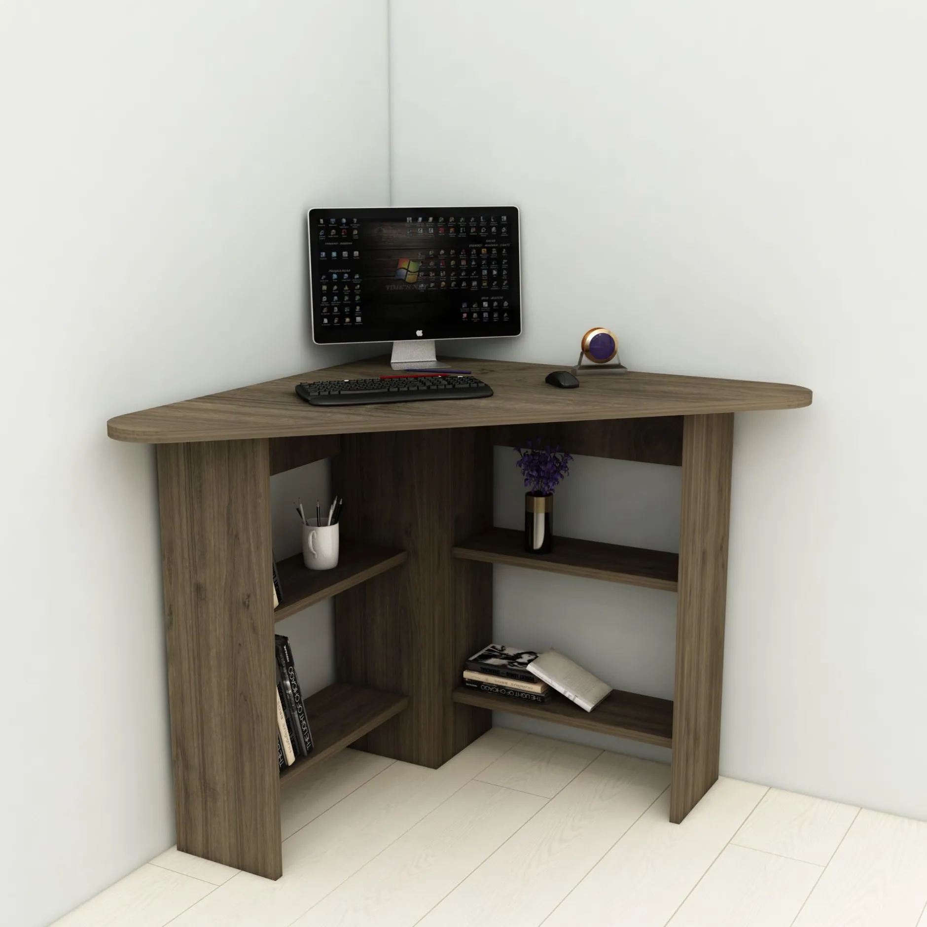 Schreibtisch Corner - 100% MELAMINE - Nussbaum - 80 x 73,8 x 80 cm