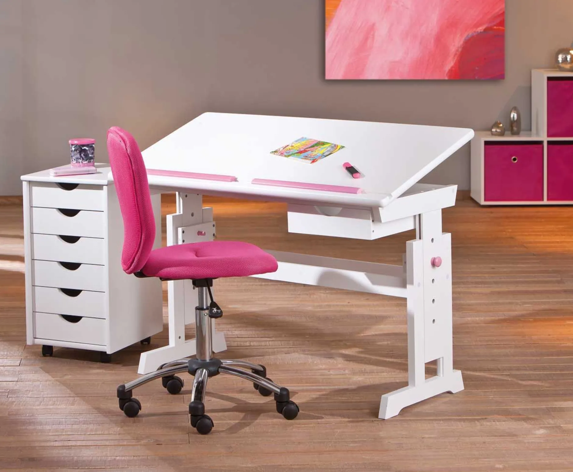 Schreibtisch Dana mit kippbarer Tischplatte - Blau/Rosa