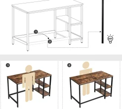 Schreibtisch Fabrice 120cm 2 Ablagen - rustikal braun/schwarz