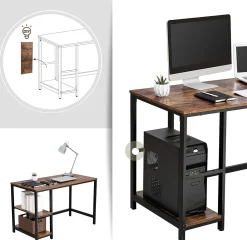 Schreibtisch Fabrice 120cm 2 Ablagen - rustikal braun/schwarz
