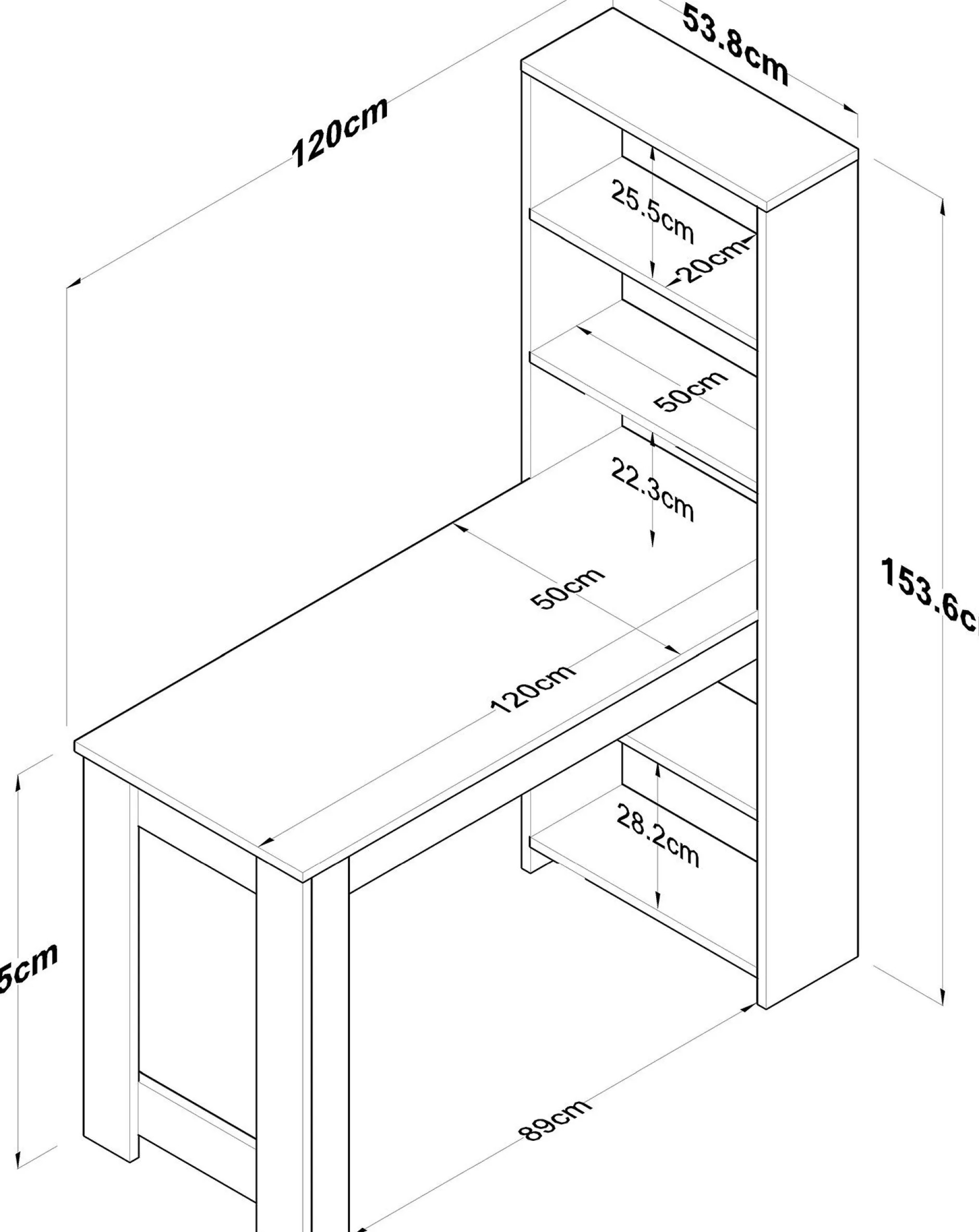 Schreibtisch HA106 - 100% MELAMINE - Weiß - 120 x 153,6 x 53,8 cm