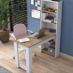 Schreibtisch HA106 - 100% MELAMINE - Weiß - 120 x 153,6 x 53,8 cm