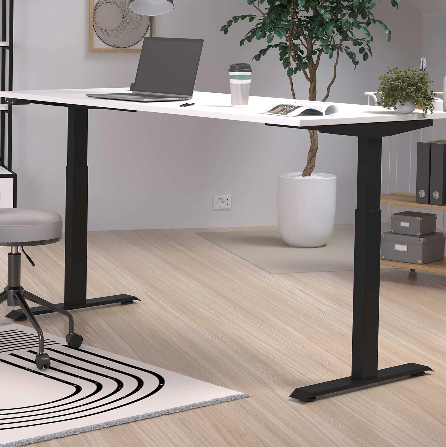 Schreibtisch Hermoso | 180 x 80 x 72-120 cm | elektrisch verstellbar | weiß-schwarzes Design