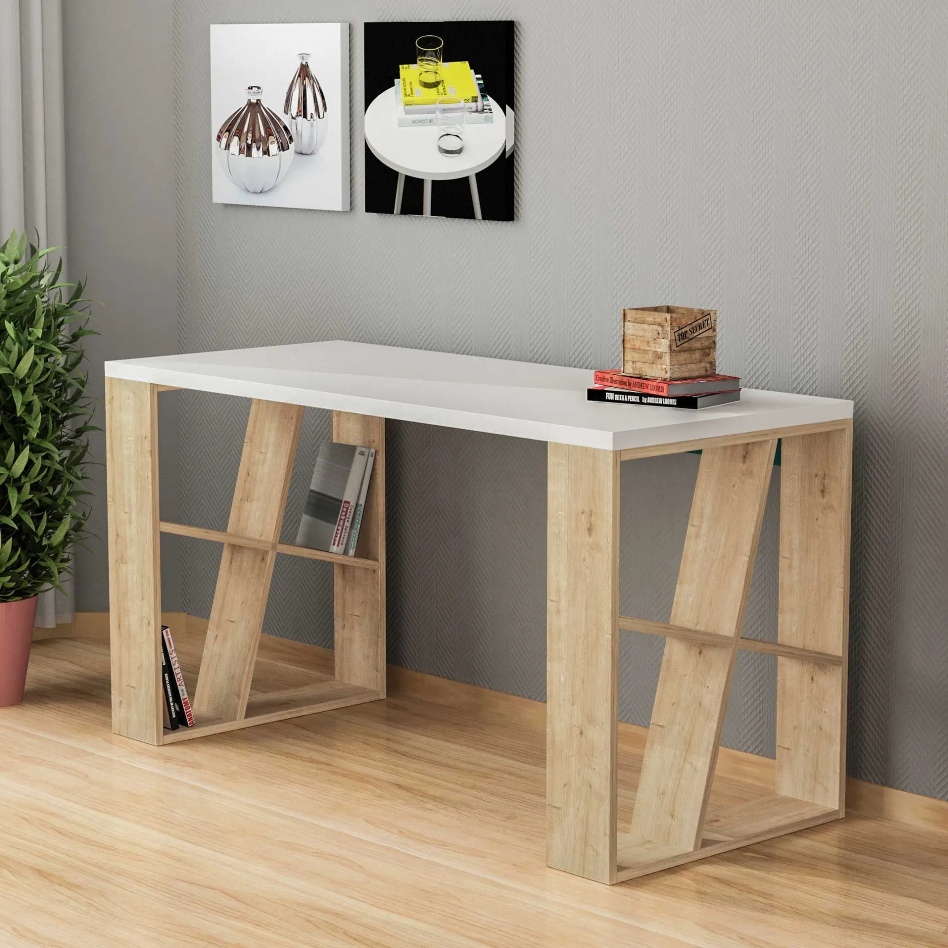 Schreibtisch Honey - 100% MELAMINE - Weiß - 140 x 75 x 60 cm