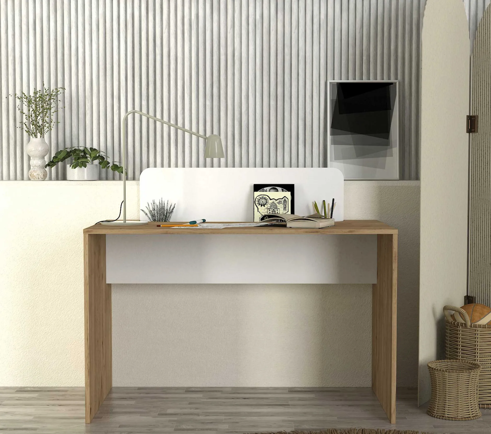 Schreibtisch Maris - 120x60x98cm - mit Stauraum - Eiche Dekor/Weiß