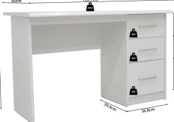Schreibtisch Mateo 121x60x75cm mit drei Schubladen - weiß