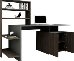 Schreibtisch Melis - 100% MELAMINE - Nussbaum - 146,3 x 128,8 x 60 cm