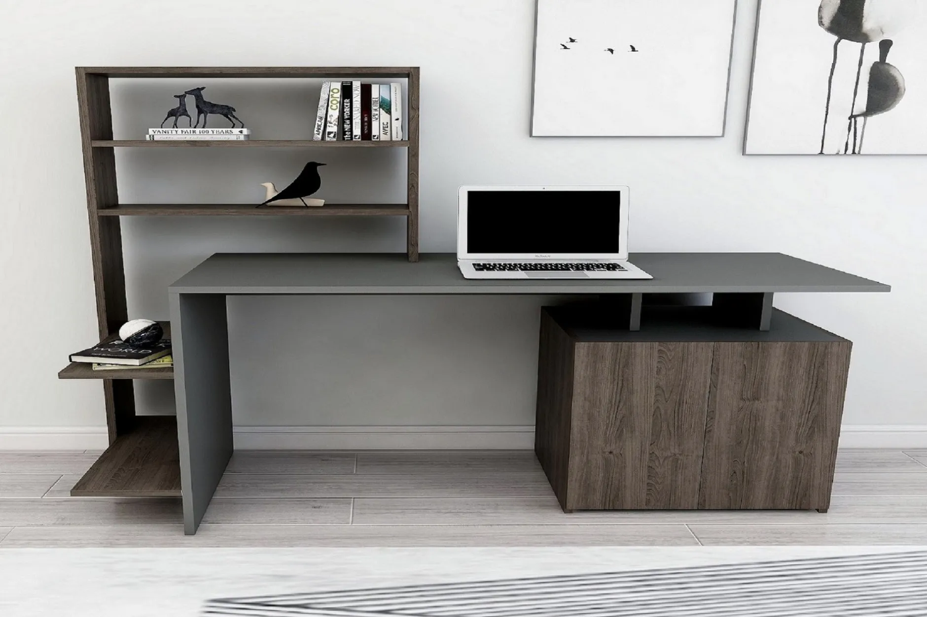 Schreibtisch Melis - 100% MELAMINE - Nussbaum - 146,3 x 128,8 x 60 cm