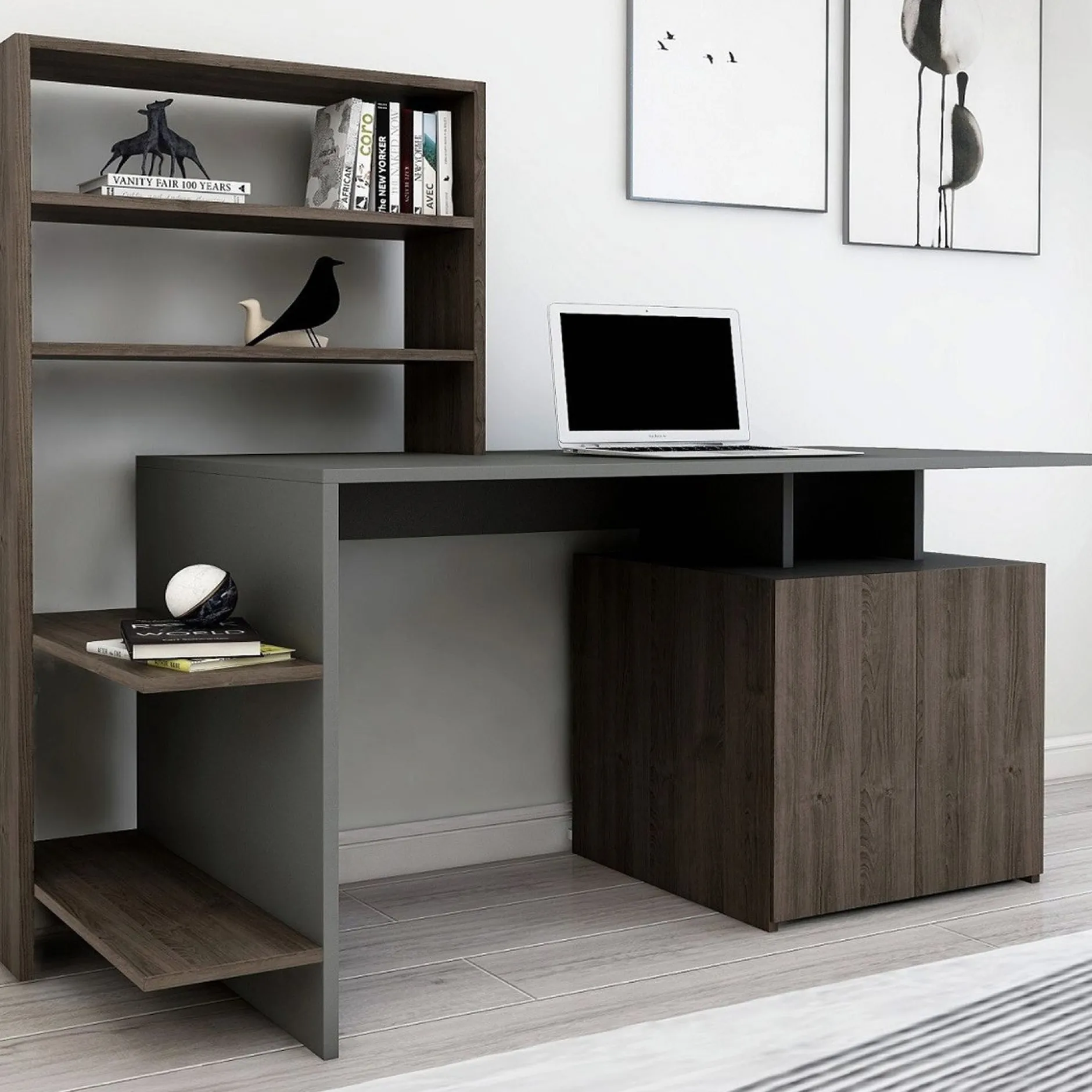 Schreibtisch Melis - 100% MELAMINE - Nussbaum - 146,3 x 128,8 x 60 cm