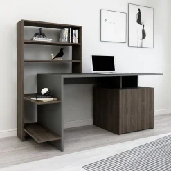Schreibtisch Melis - 100% MELAMINE - Nussbaum - 146,3 x 128,8 x 60 cm