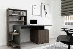 Schreibtisch Melis - 100% MELAMINE - Nussbaum - 146,3 x 128,8 x 60 cm