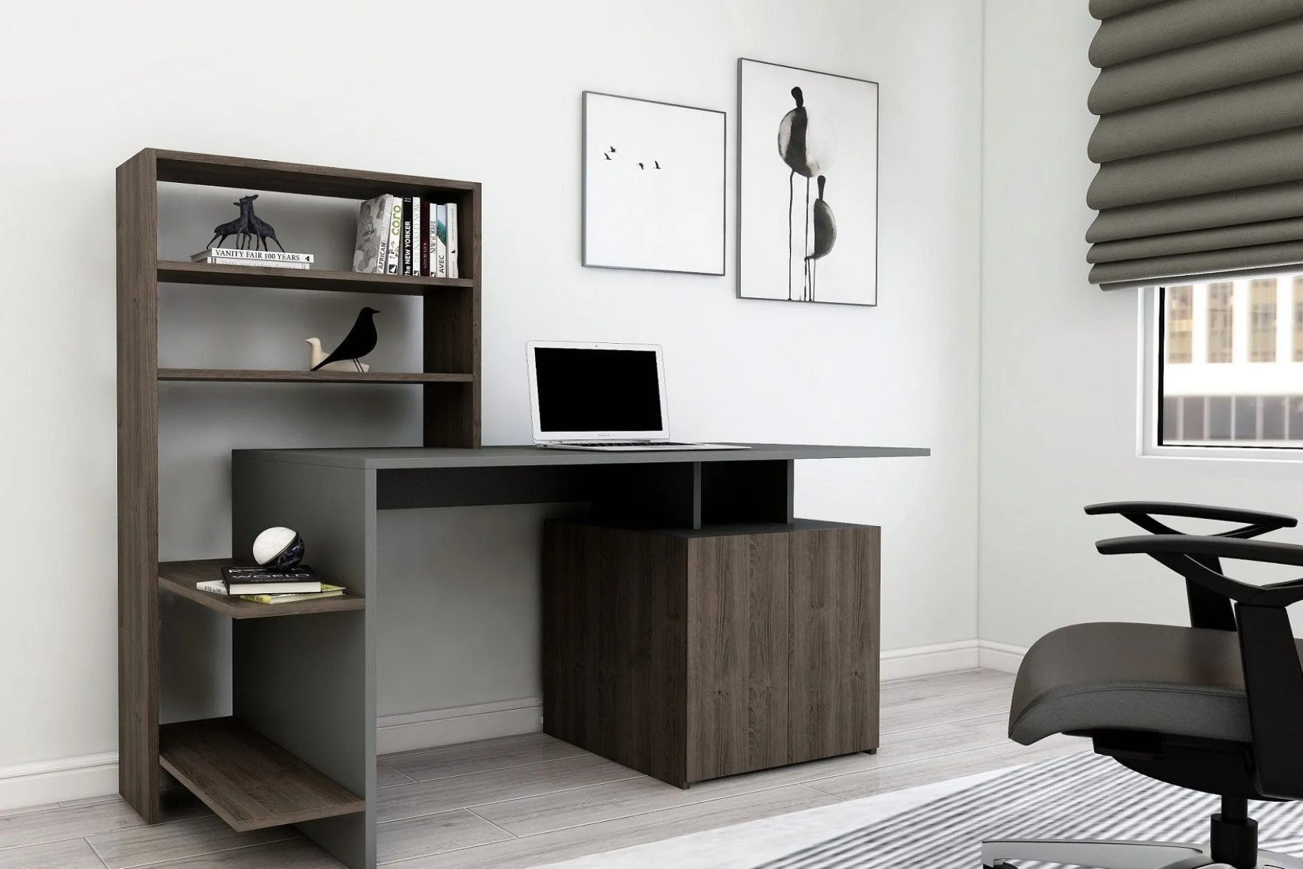 Schreibtisch Melis - 100% MELAMINE - Nussbaum - 146,3 x 128,8 x 60 cm