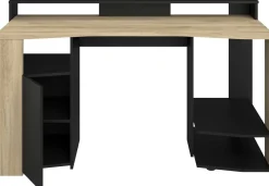 Schreibtisch Meta - 152x61x87cm - mit LED-Beleuchtung - Eiche Dekor/schwarz