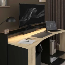 Schreibtisch Meta - 152x61x87cm - mit LED-Beleuchtung - Eiche Dekor/schwarz