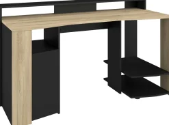 Schreibtisch Meta - 152x61x87cm - mit LED-Beleuchtung - Eiche Dekor/schwarz