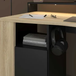 Schreibtisch Meta - 152x61x87cm - mit LED-Beleuchtung - Eiche Dekor/schwarz