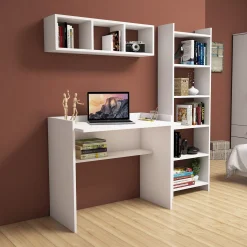 Schreibtisch mit Bücherregal Matilda - 100% MELAMINE - Weiß - 90 x 160 x 58 cm