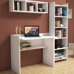 Schreibtisch mit Bücherregal Matilda - 100% MELAMINE - Weiß - 90 x 160 x 58 cm