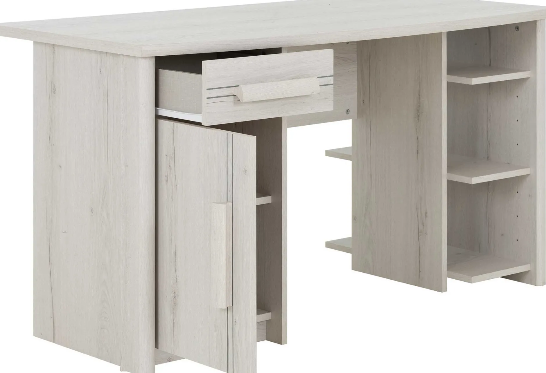 Schreibtisch Morris 136cm mit 1 Tür, 1 Schublade und 3 Fächern - gebleichte Helvezia-Eiche