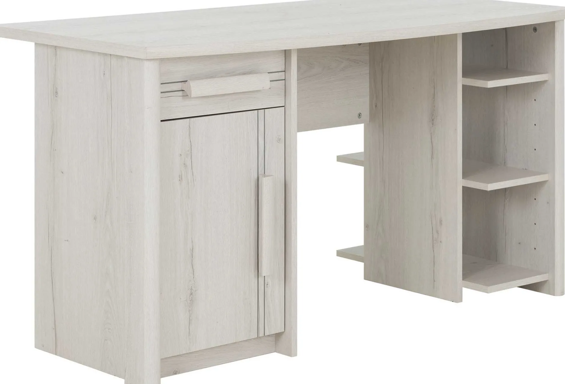 Schreibtisch Morris 136cm mit 1 Tür, 1 Schublade und 3 Fächern - gebleichte Helvezia-Eiche