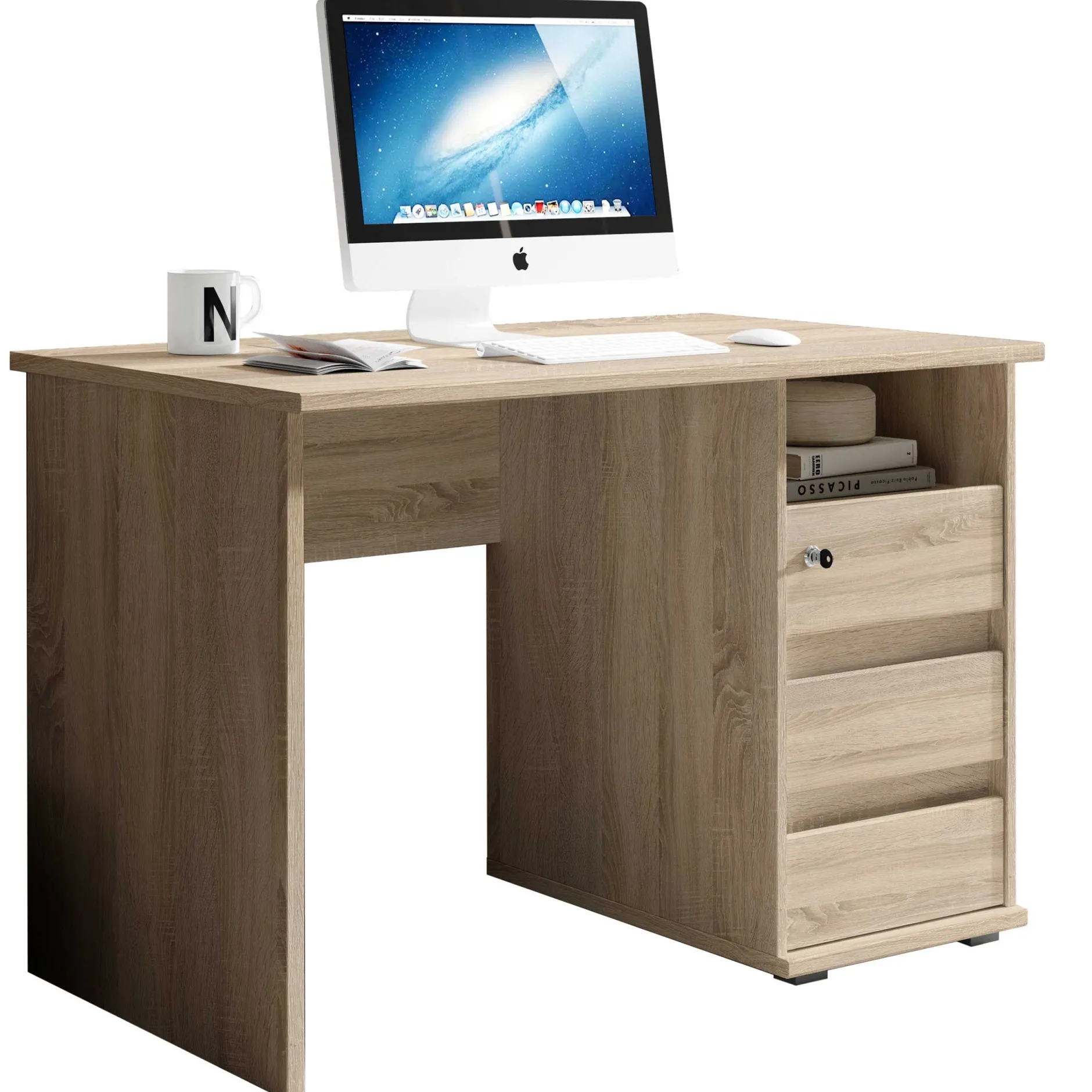 Schreibtisch Primos 110cm mit 3 Schubladen - Eiche