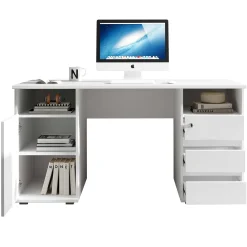 Schreibtisch Primos 145cm mit 3 Schubladen und 1 Tür - weiß