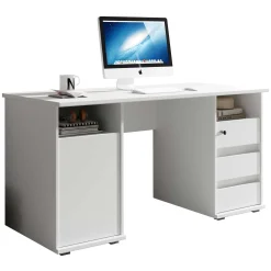 Schreibtisch Primos 145cm mit 3 Schubladen und 1 Tür - weiß