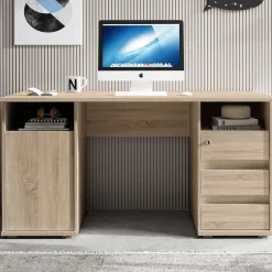 Schreibtisch Primos 145cm mit 3 Schubladen und 1 Tür - Eiche