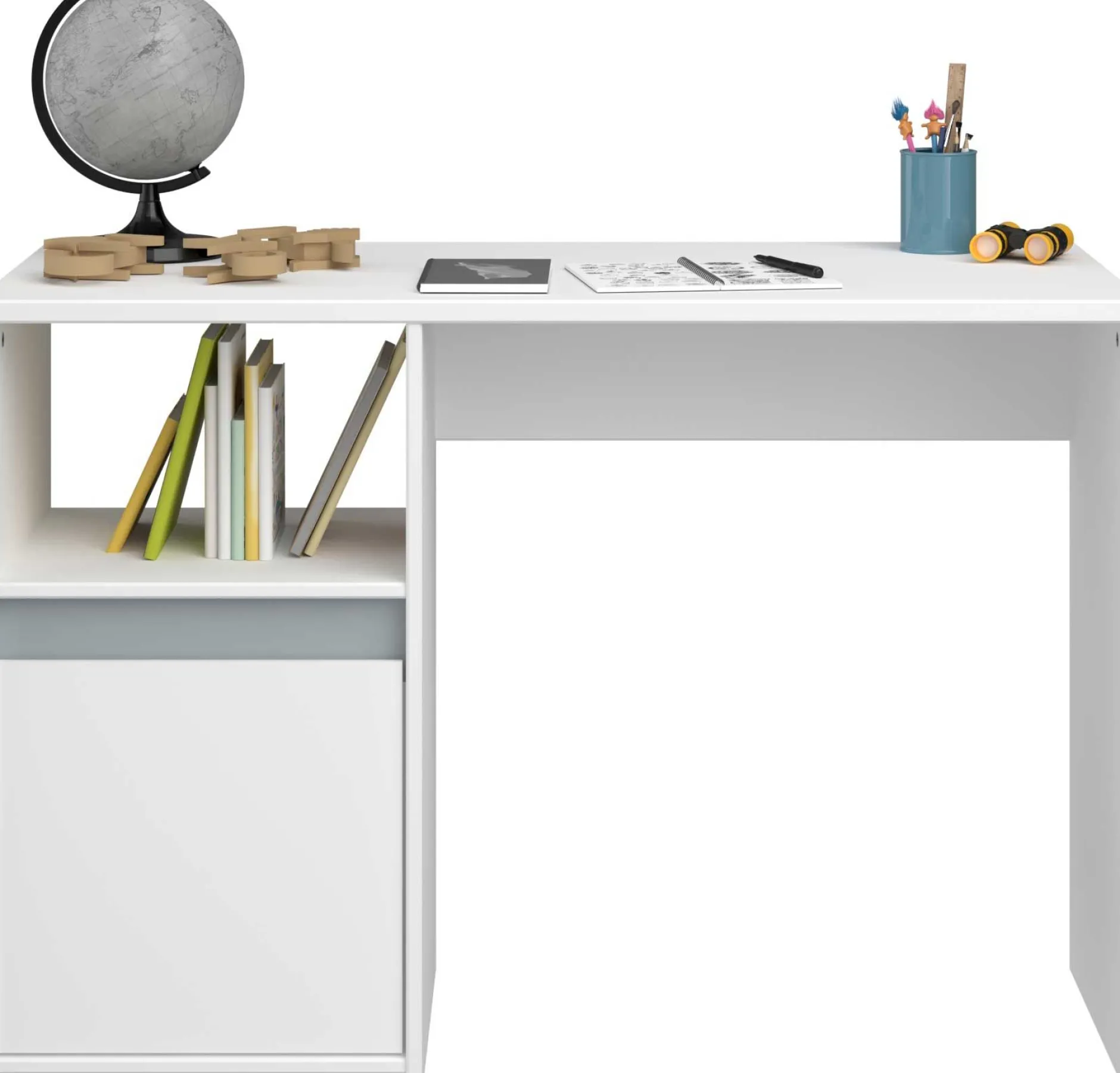 Schreibtisch Rue 110cm mit Schrank - weiß/grau oder weiß/rosa