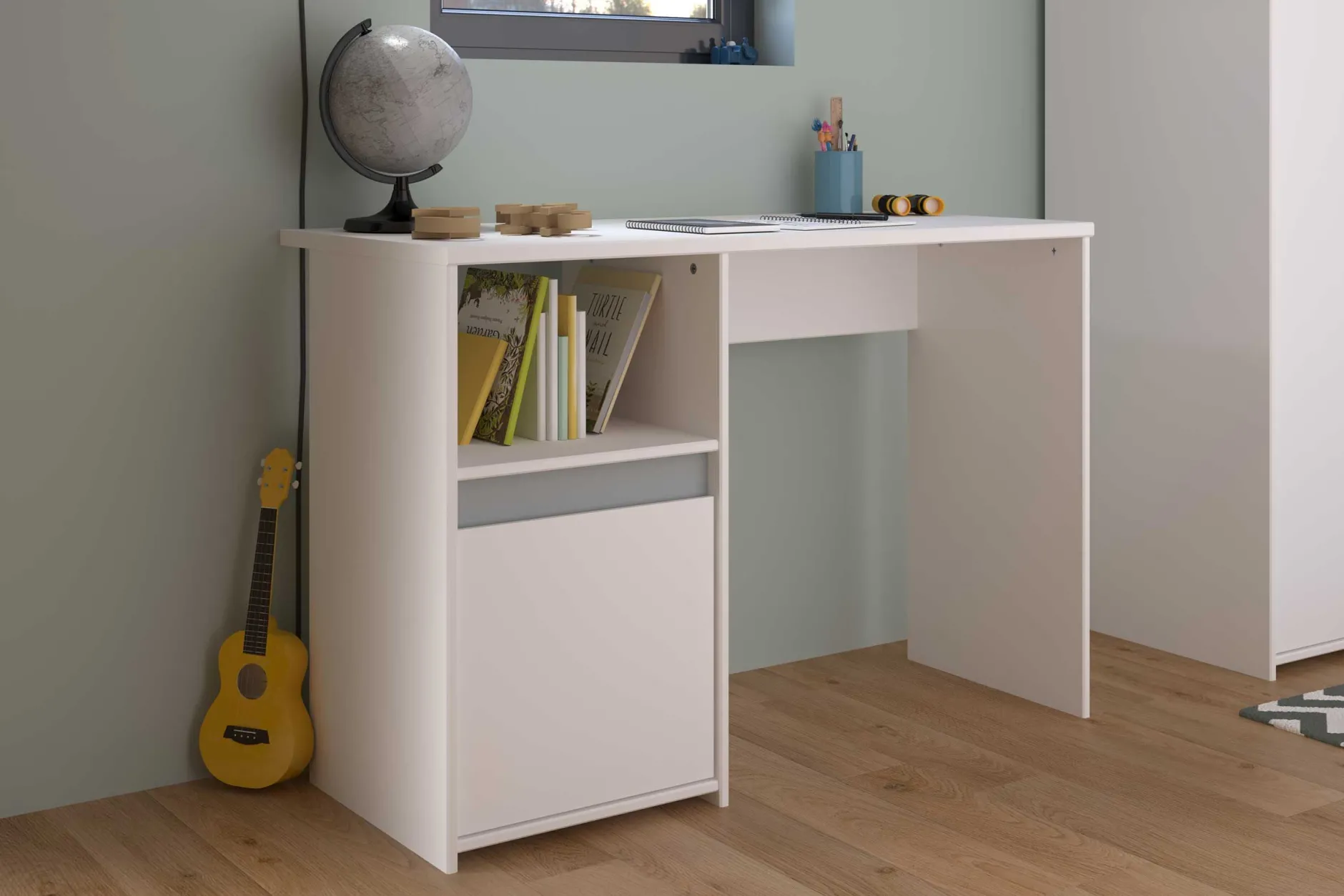 Schreibtisch Rue 110cm mit Schrank - weiß/grau oder weiß/rosa