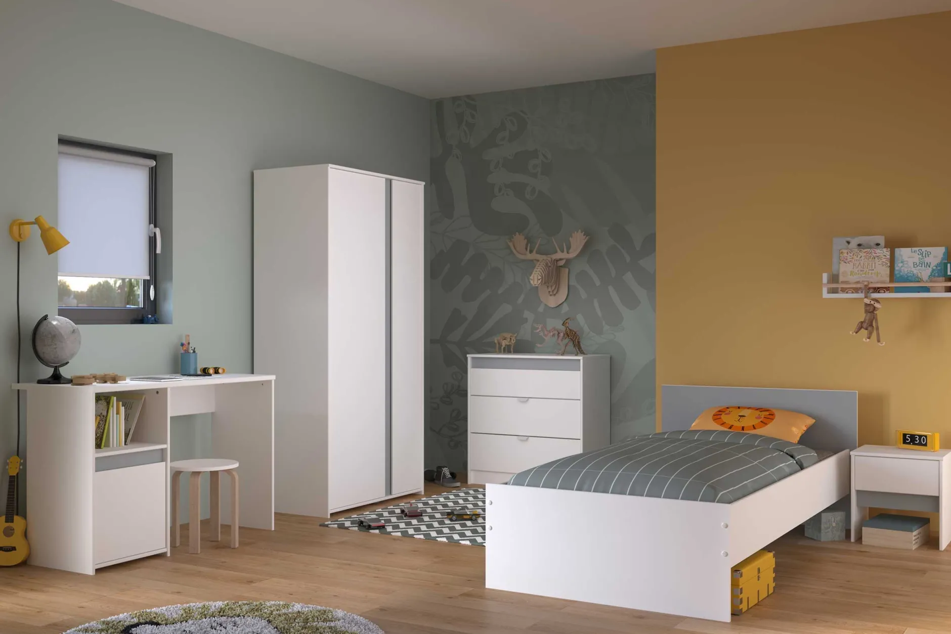 Schreibtisch Rue 110cm mit Schrank - weiß/grau oder weiß/rosa