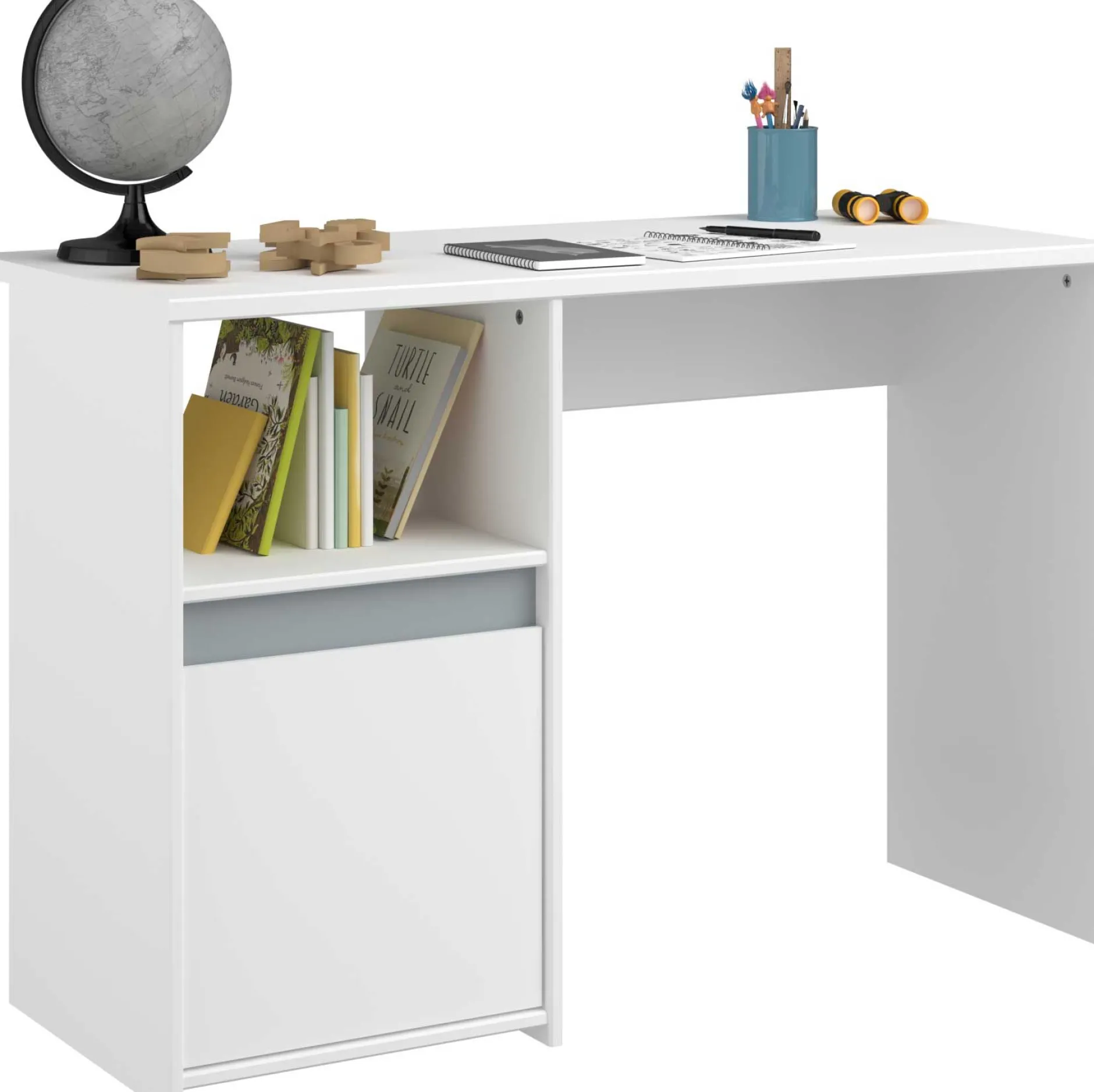 Schreibtisch Rue 110cm mit Schrank - weiß/grau oder weiß/rosa