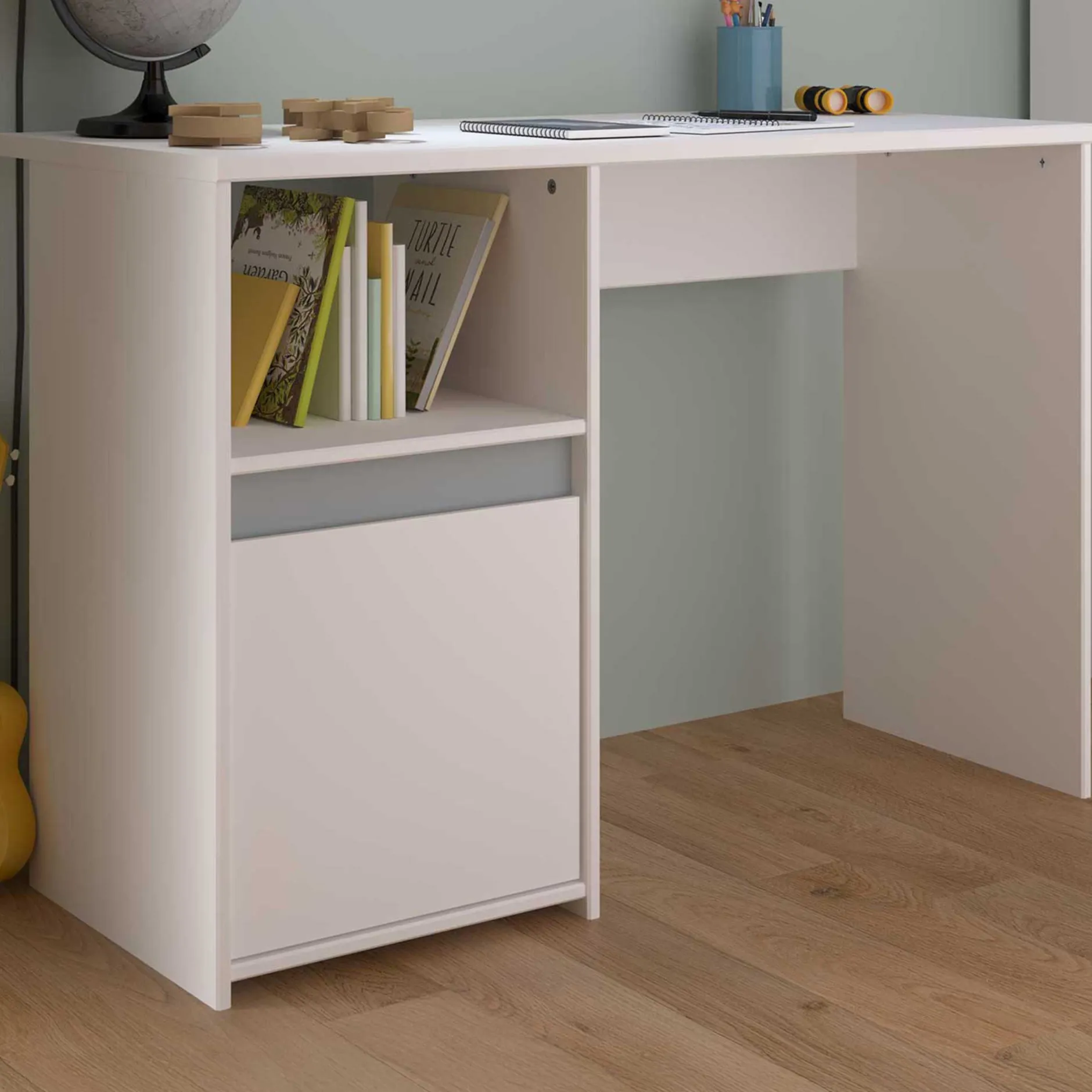 Schreibtisch Rue 110cm mit Schrank - weiß/grau oder weiß/rosa