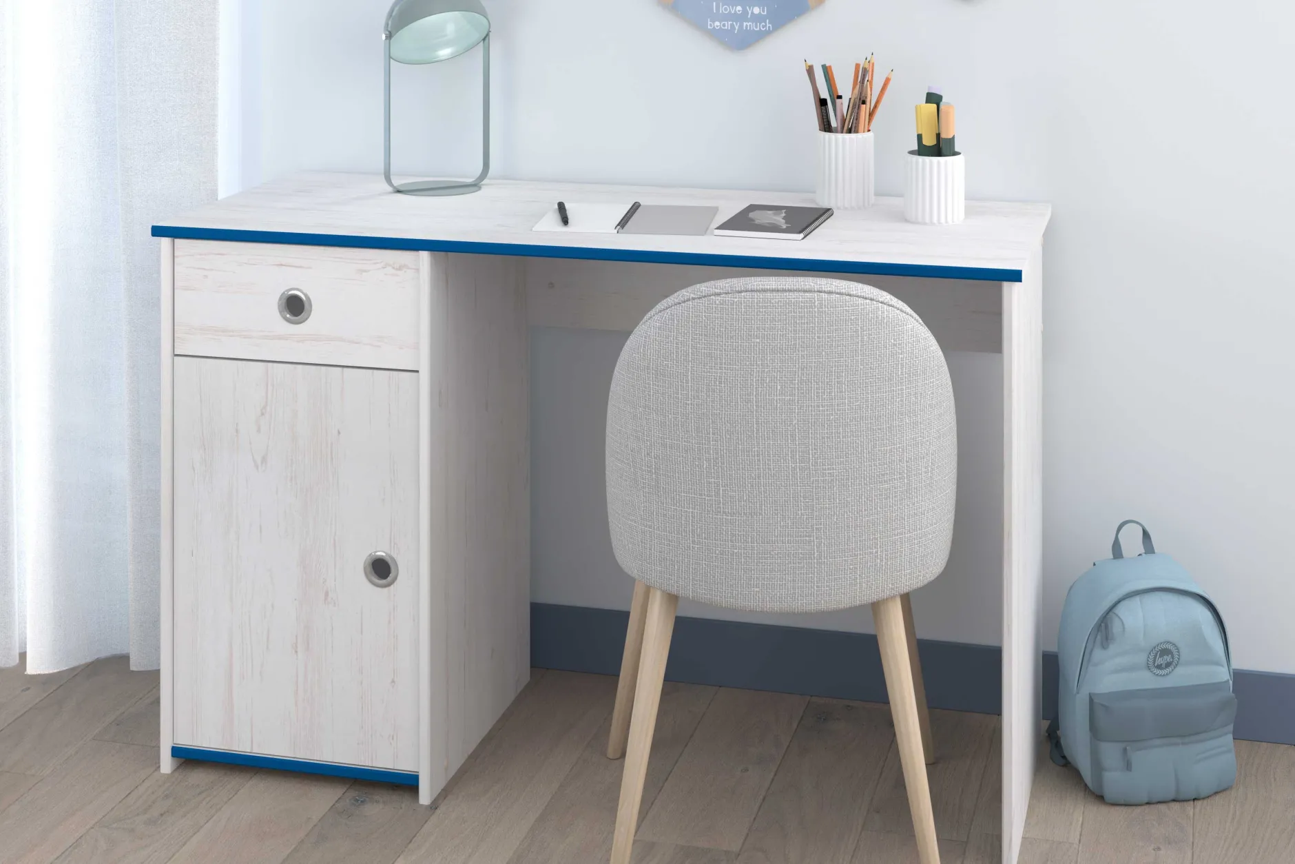 Schreibtisch Smoozy 121cm - weiß/rosa oder blau