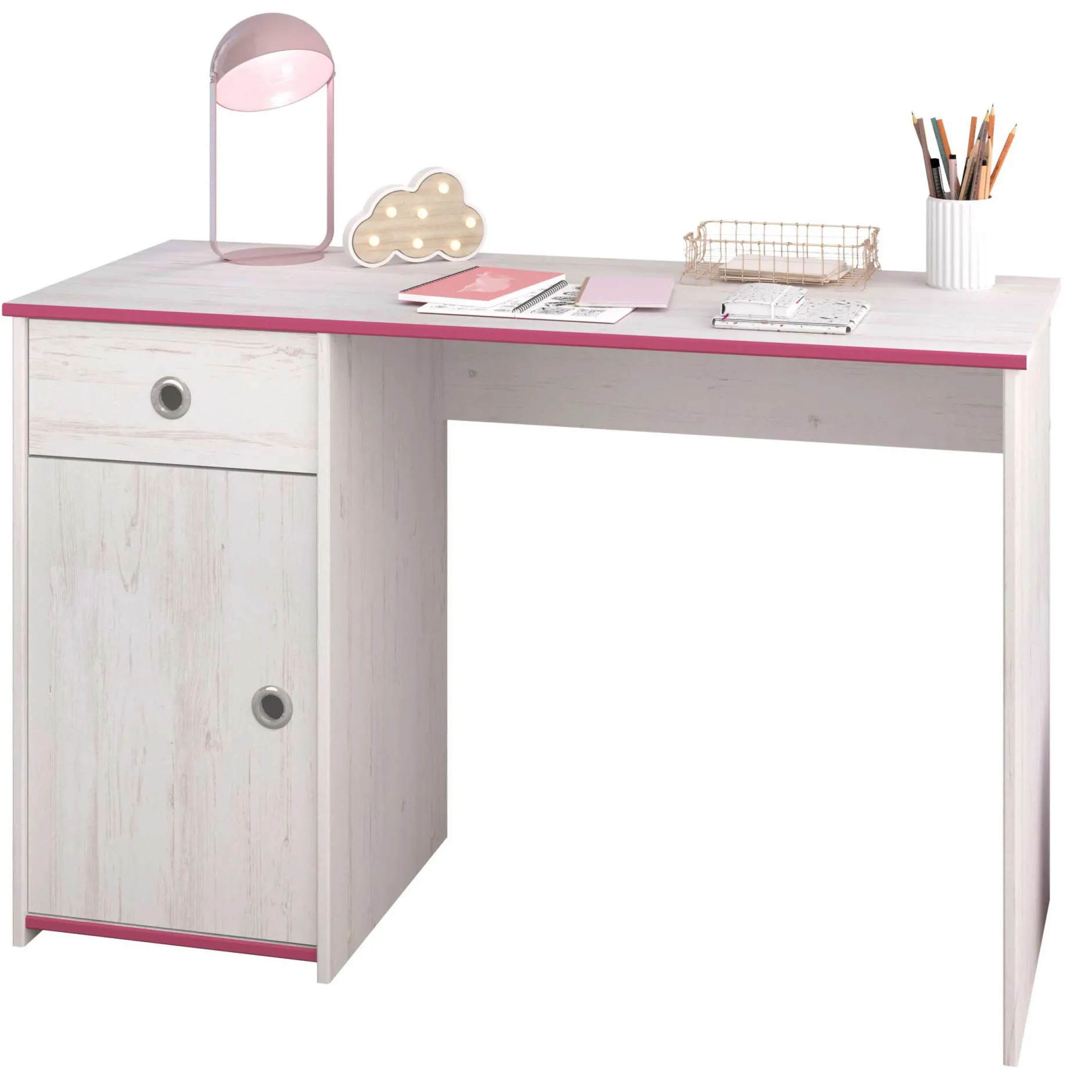 Schreibtisch Smoozy 121cm - weiß/rosa oder blau