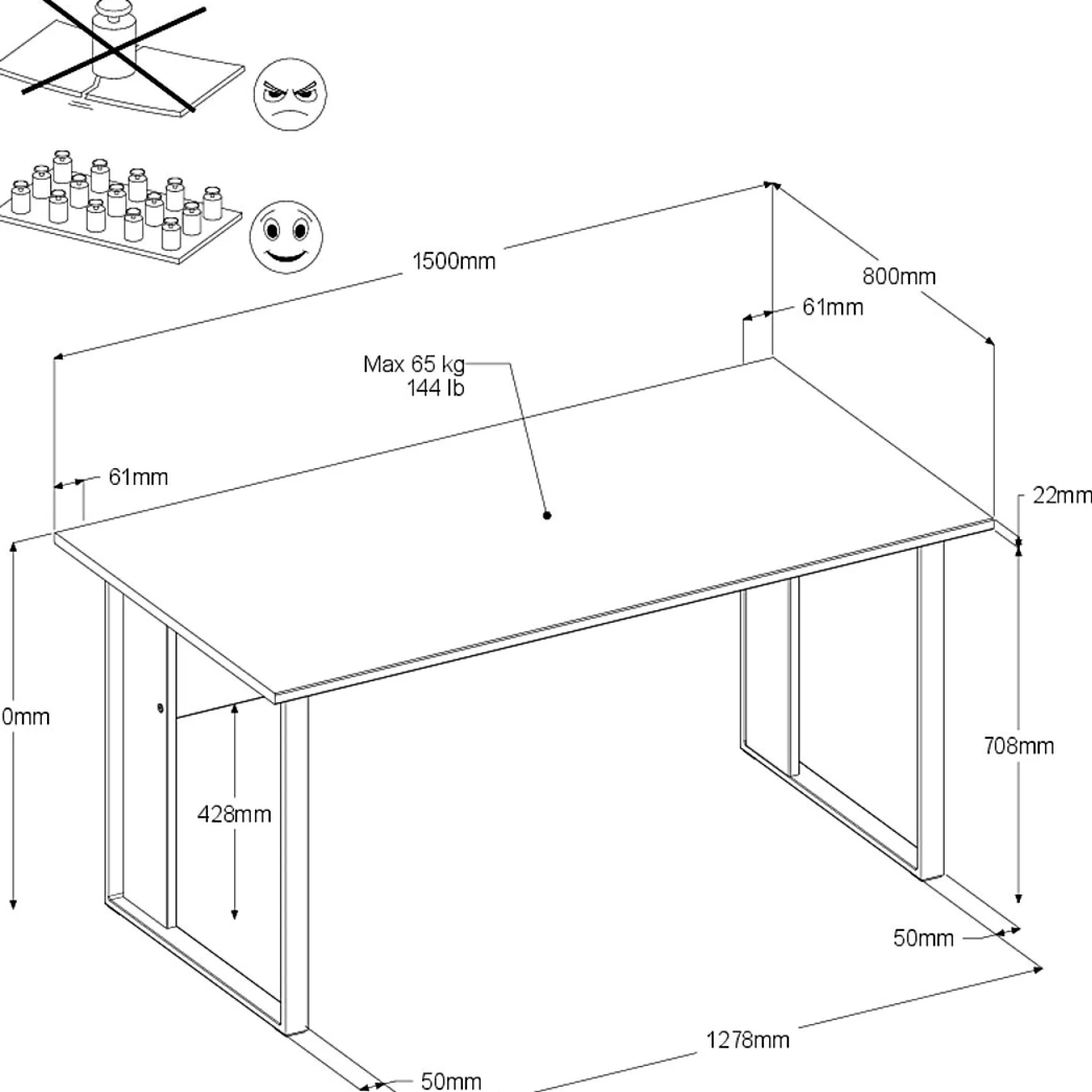 Schreibtisch The Office - 150x80x73cm - Eiche Dekor/Weiß