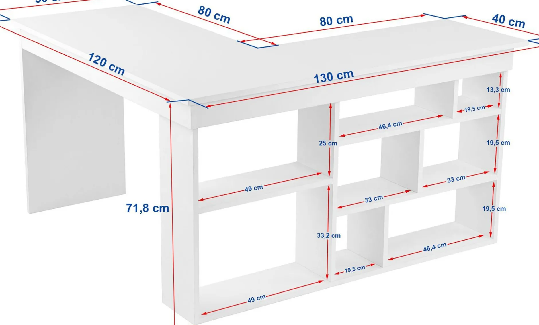 Schreibtisch Vesper - 100% MELAMINE - Weiß - 72 x 120 x 130 cm