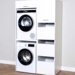 Schränke für Waschküche Linea - 116x67x200cm - 5 Türen - weiß