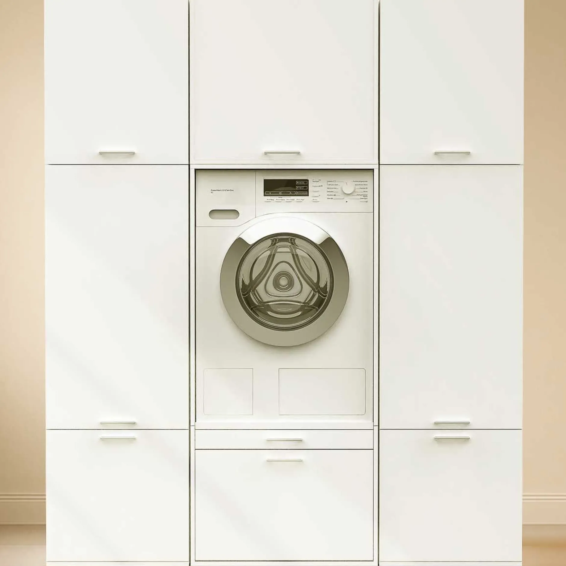 Schränke für Waschküche Linea - 167x67x200cm - 7 Türen und 2 Schubladen - weiß
