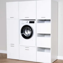 Schränke für Waschküche Linea - 166x67x200cm - 8 Türen und 1 Schublade - weiß