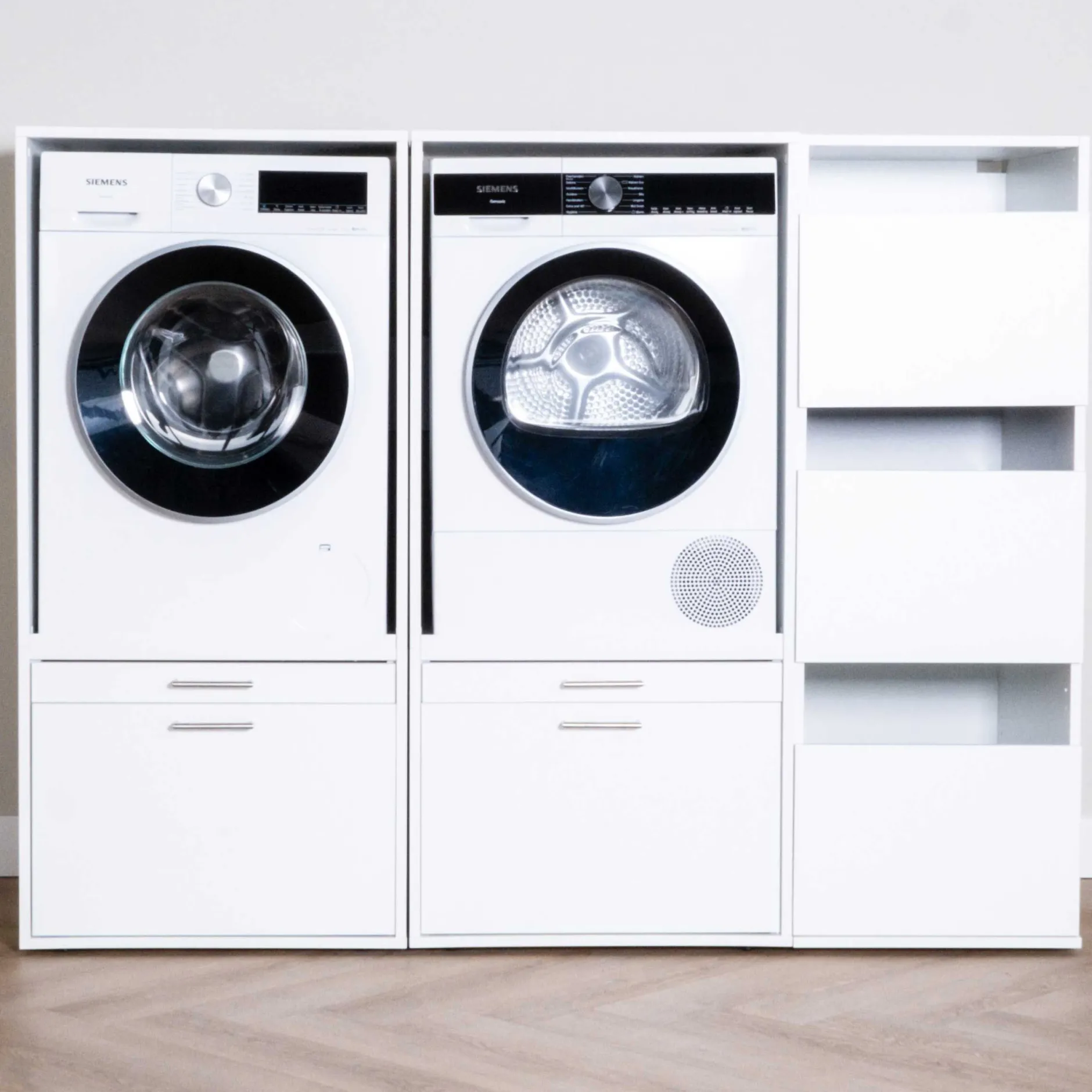 Schränke für Waschküche Linea - 183x67x142cm - 3 Türen und 2 Schubladen - weiß
