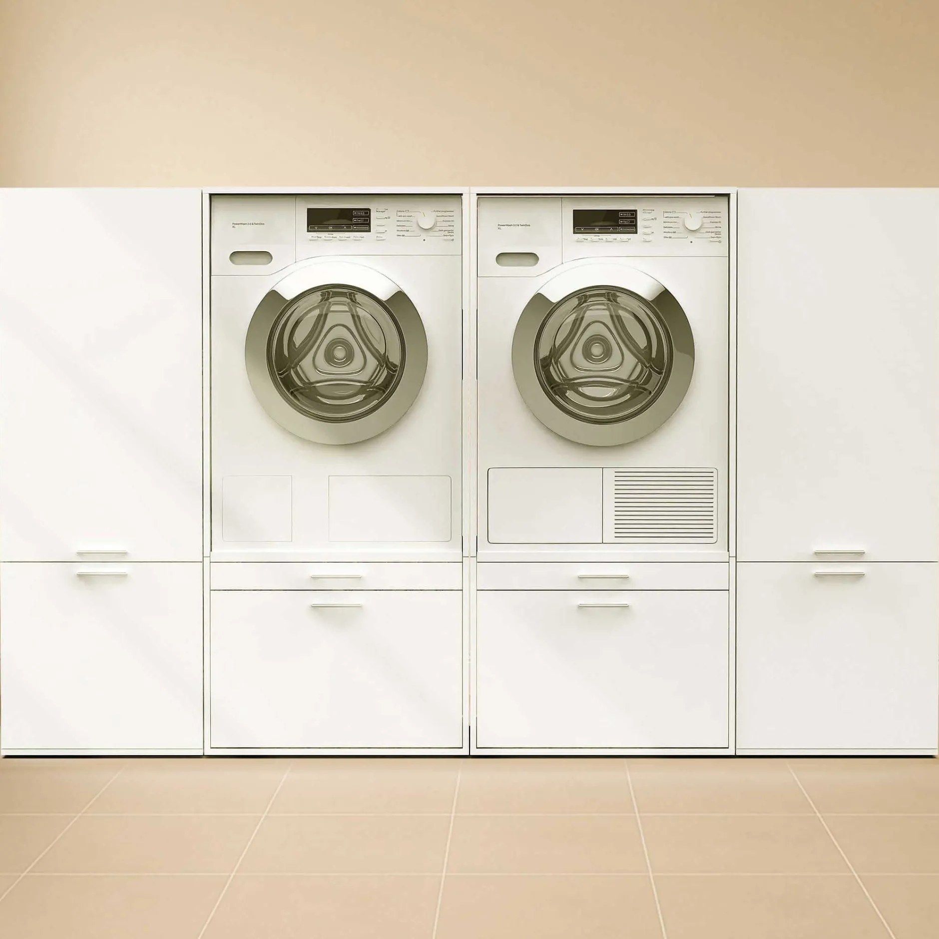 Schränke für Waschküche Linea - 233x67x142cm - 4 Türen und 2 Schubladen - weiß