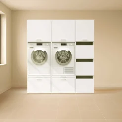 Schränke für Waschküche Linea - 183x67x200cm - 6 Türen und 2 Schubladen - weiß