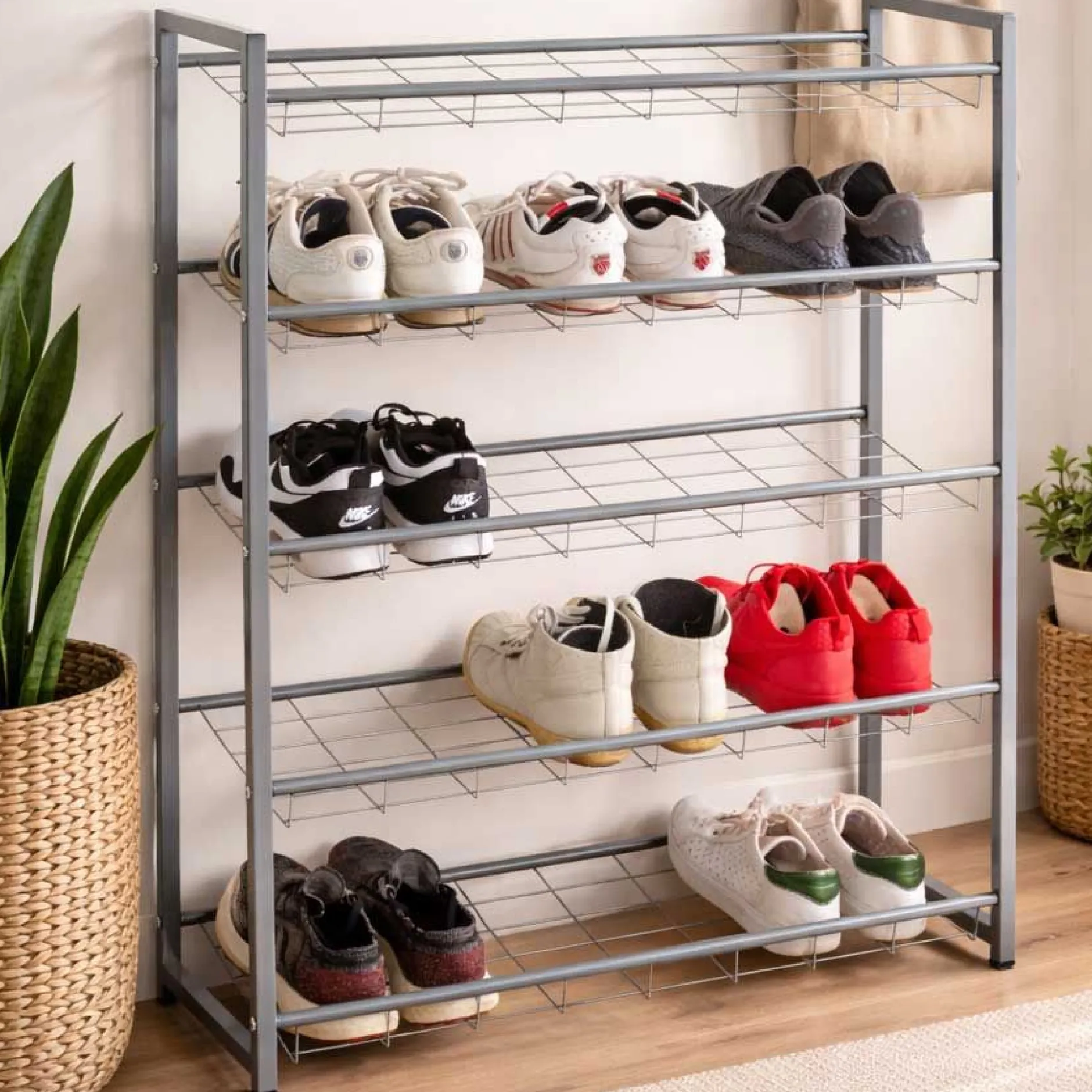 Schuhregal mit 5 Fächern | Metallrahmen | Farbe Aluminium