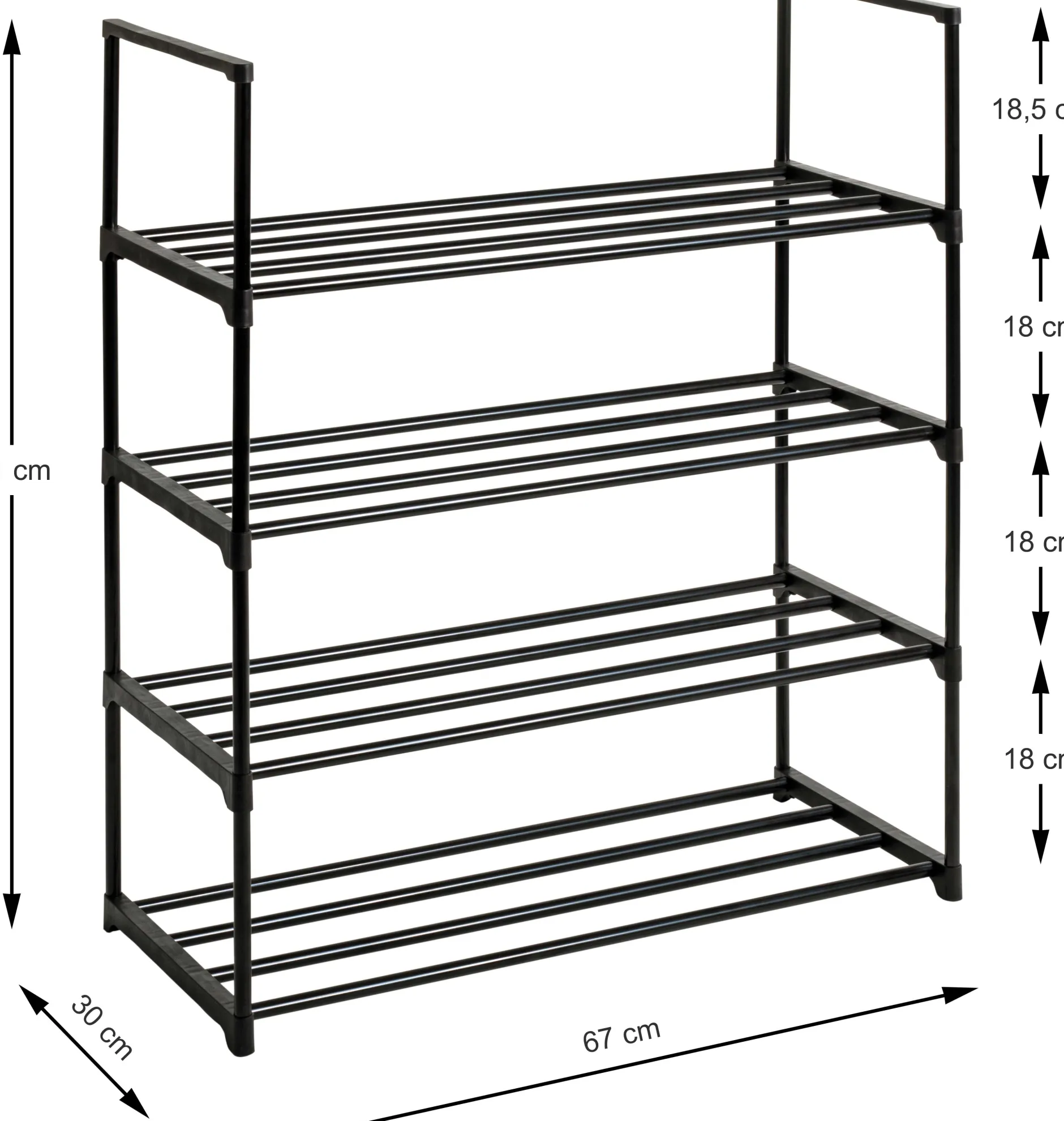 Schuhregal | 65 x 30 x 74 cm | Schwarz