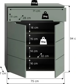 Schuhschrank Canu Xonox - Rauchgrün - 94x80x37 cm