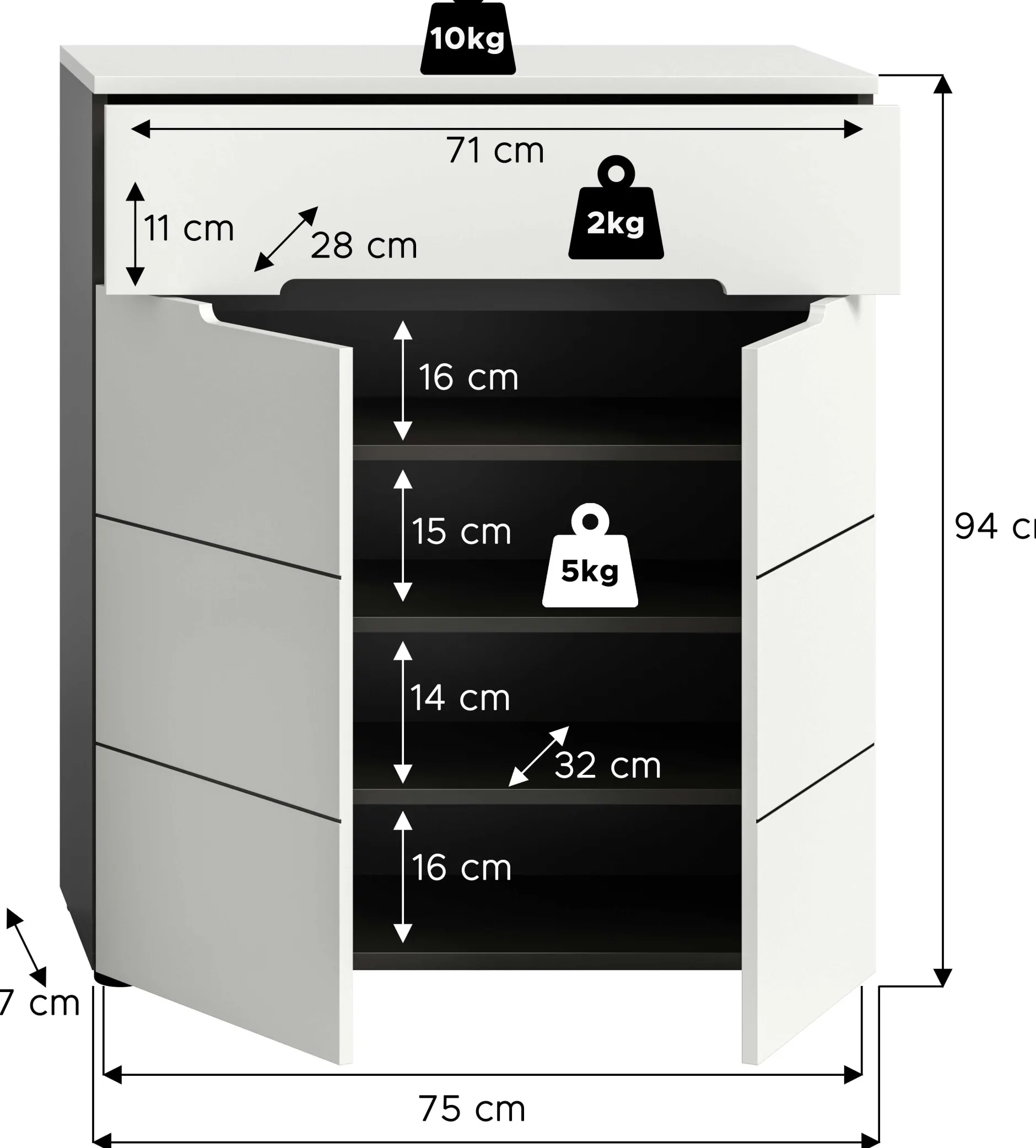 Schuhschrank Canu Xonox - Weiß - 80x94x37 cm