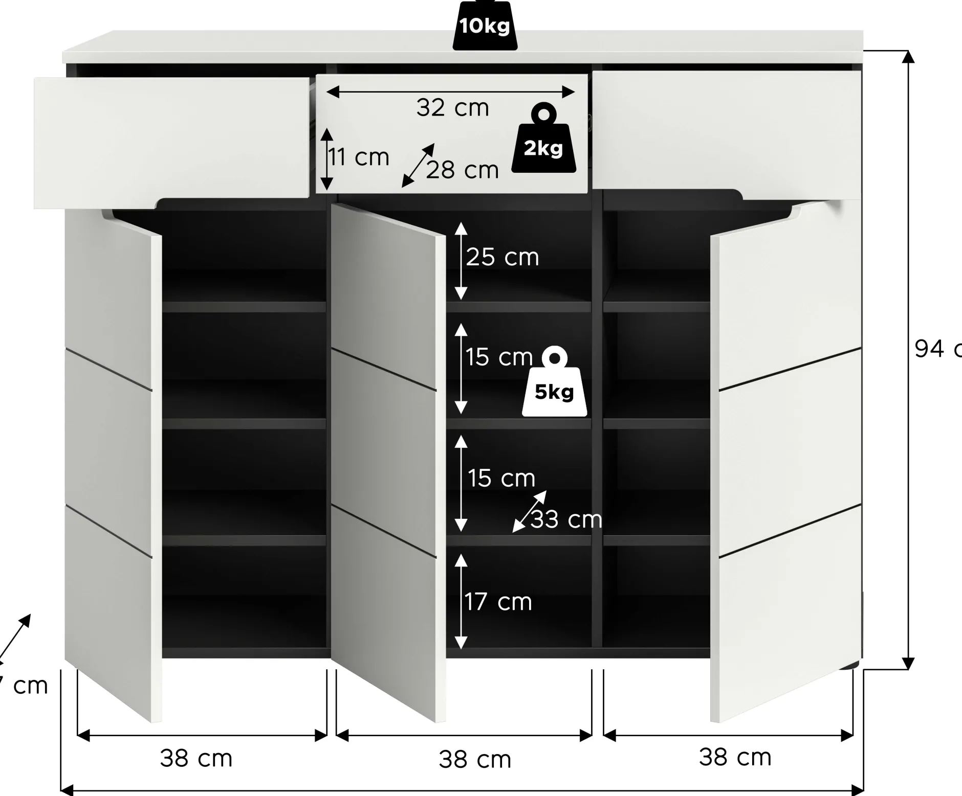 Schuhschrank Canu Xonox - Weiß - 120x94x37 cm